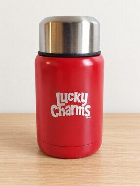 General Mills Lucky Charms Cereal Promotional Food Jar Red Stainless Steel NEW